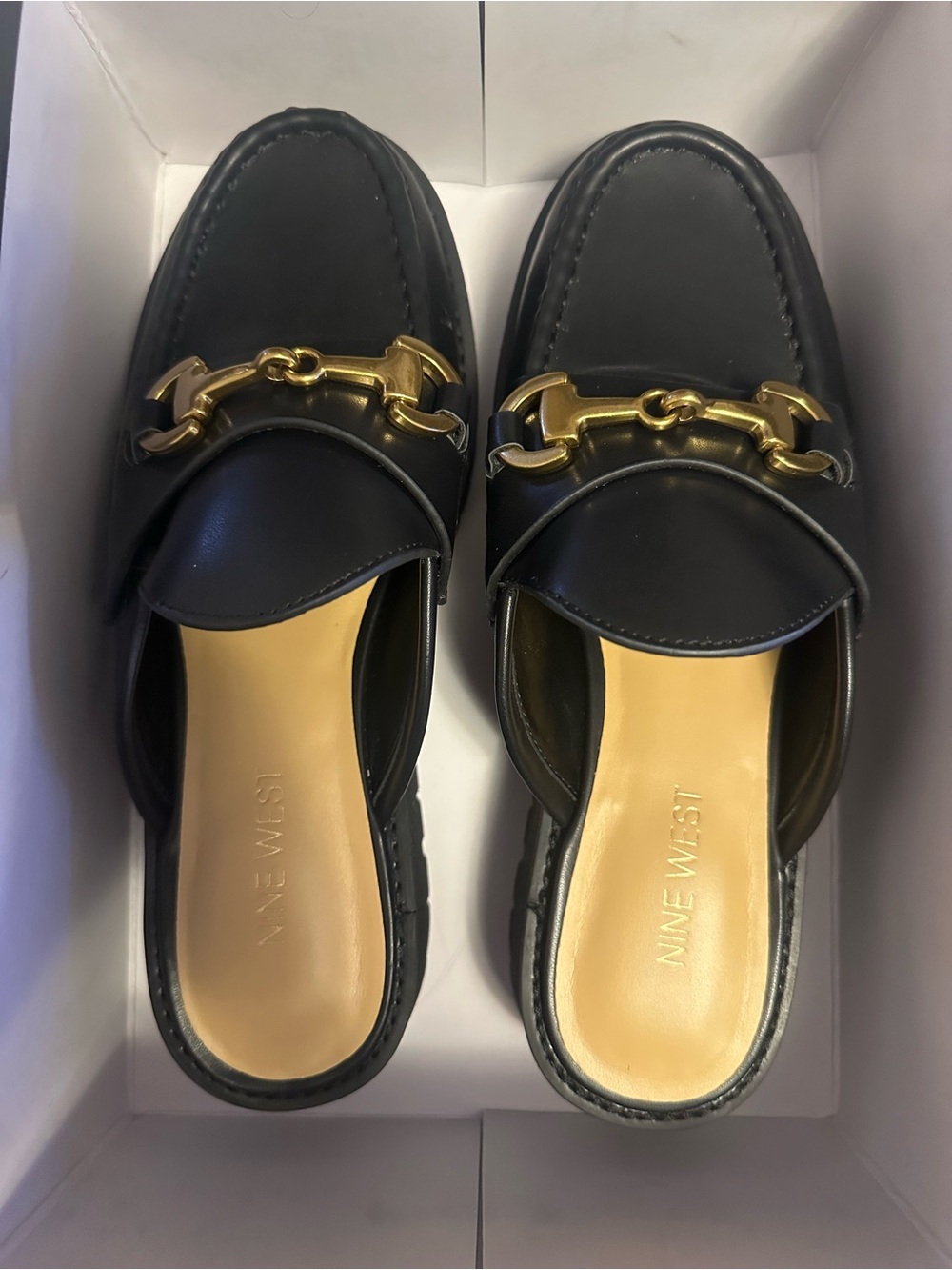 Nine West Black Chunky Mule w/ Lugg Heel